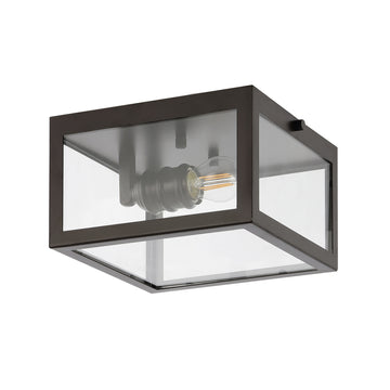 Eleanor 8" Farmhouse Industrial Square Iron/Glass Case LED Flush Mount - JONATHAN Y